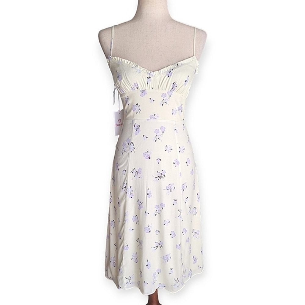 Aritzia Sun-deh Best Eastwood Cottagecore Open Back Yellow & Purple Midi Dress,S